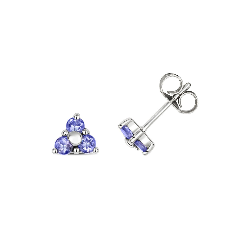 Yellow Gold 3 Stone Tanzanite Earrings 9ct 375 Hallmarked New Boxed British Made