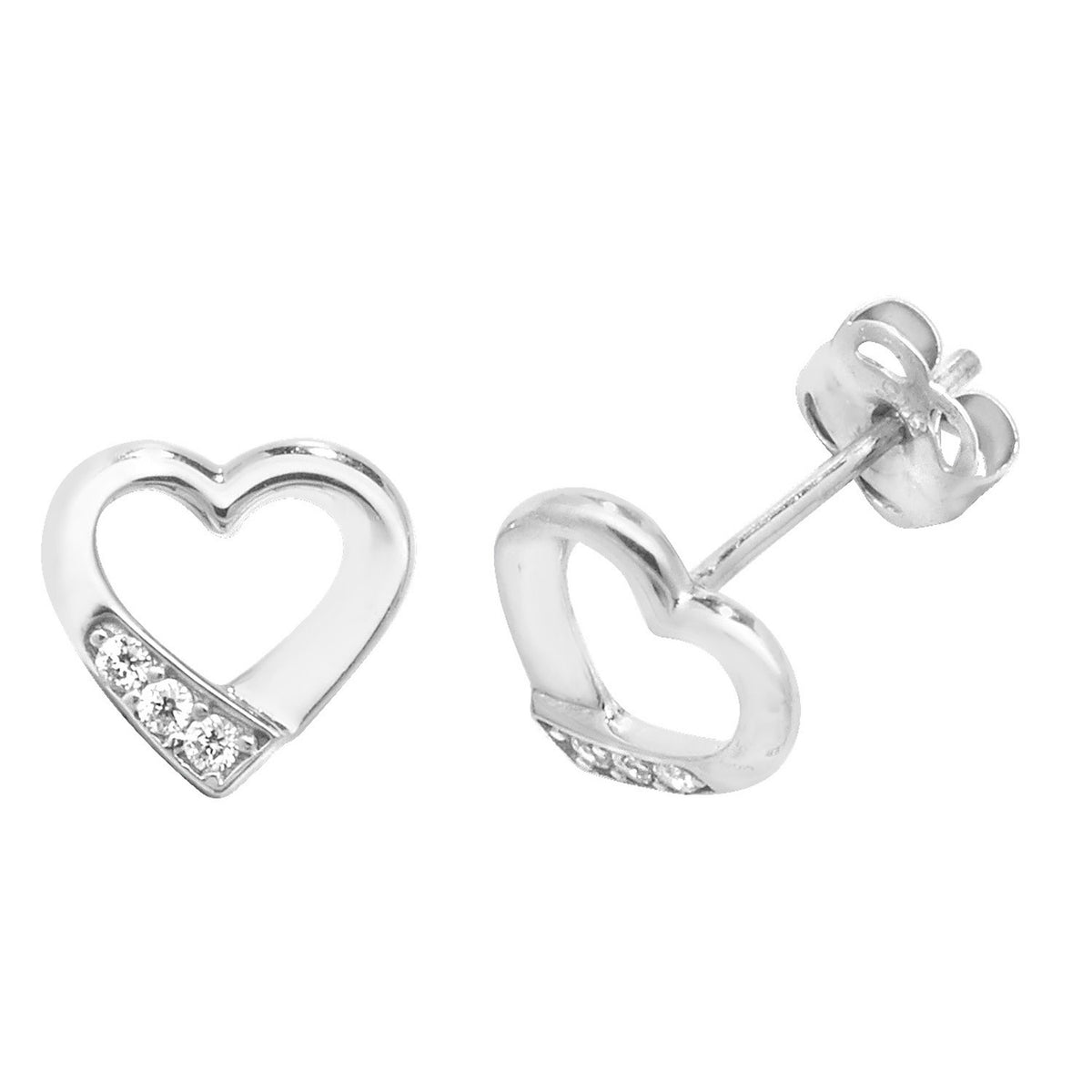 3 Stone Prong Set Heart Stud Earrings 9ct White Gold 375 Hallmarked Brand New