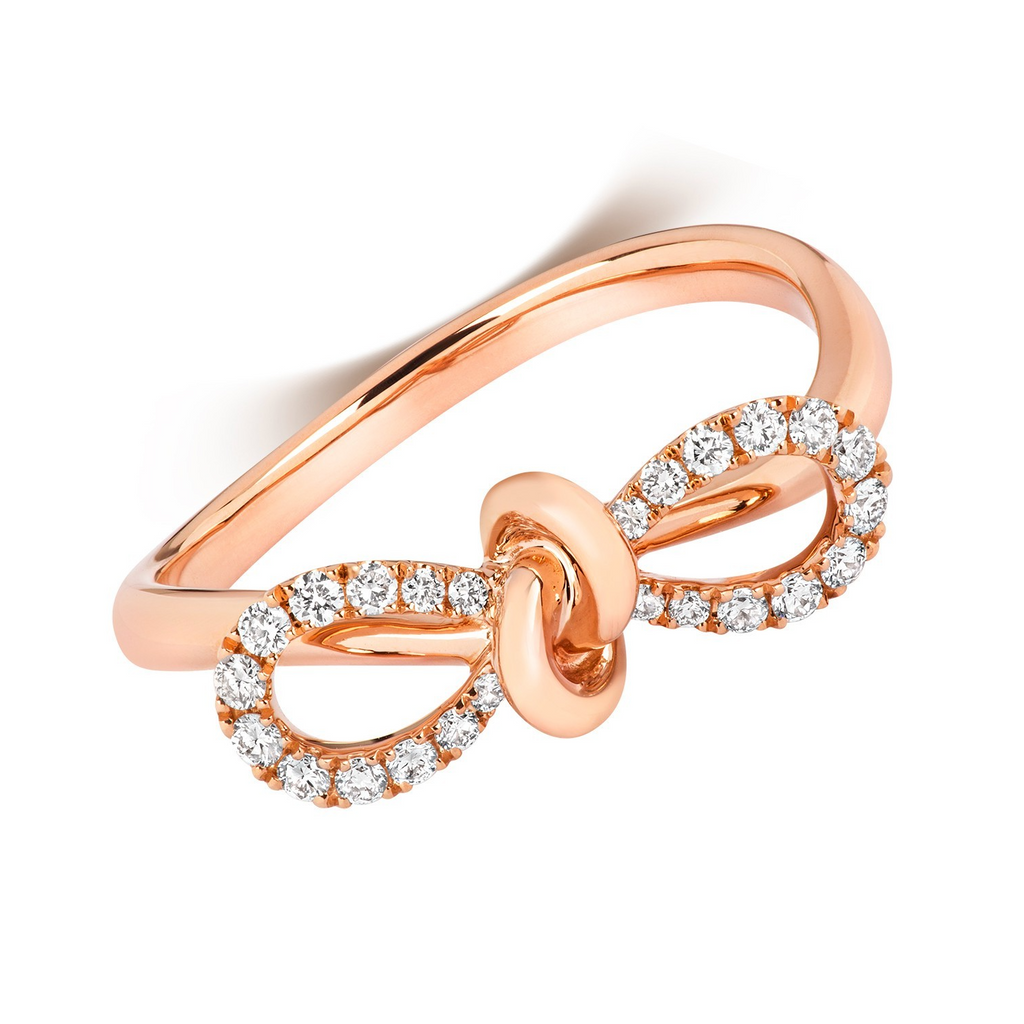 24 Natural Diamond Bow Ring 18ct Rose Gold Hallmarked Sizes J - Q