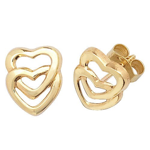 Double Heart Stud Earrings 9ct Yellow Gold 375 Hallmarked Brand New Boxed