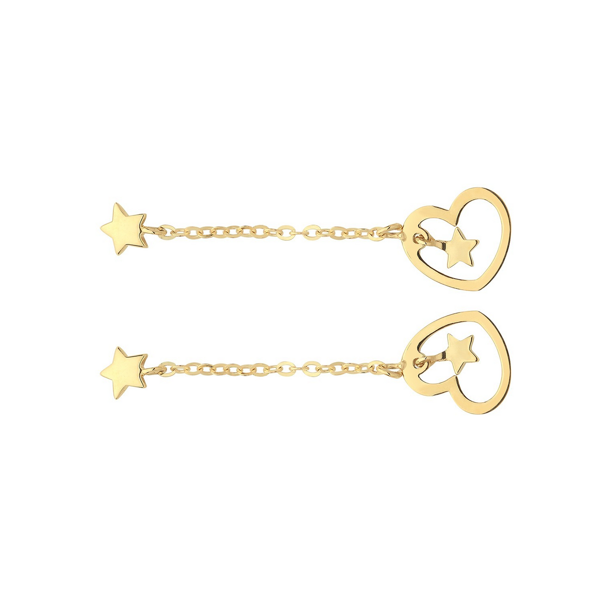 Heart And Star Drop Earrings 9ct Yellow Gold 375 Hallmarked Brand New Boxed