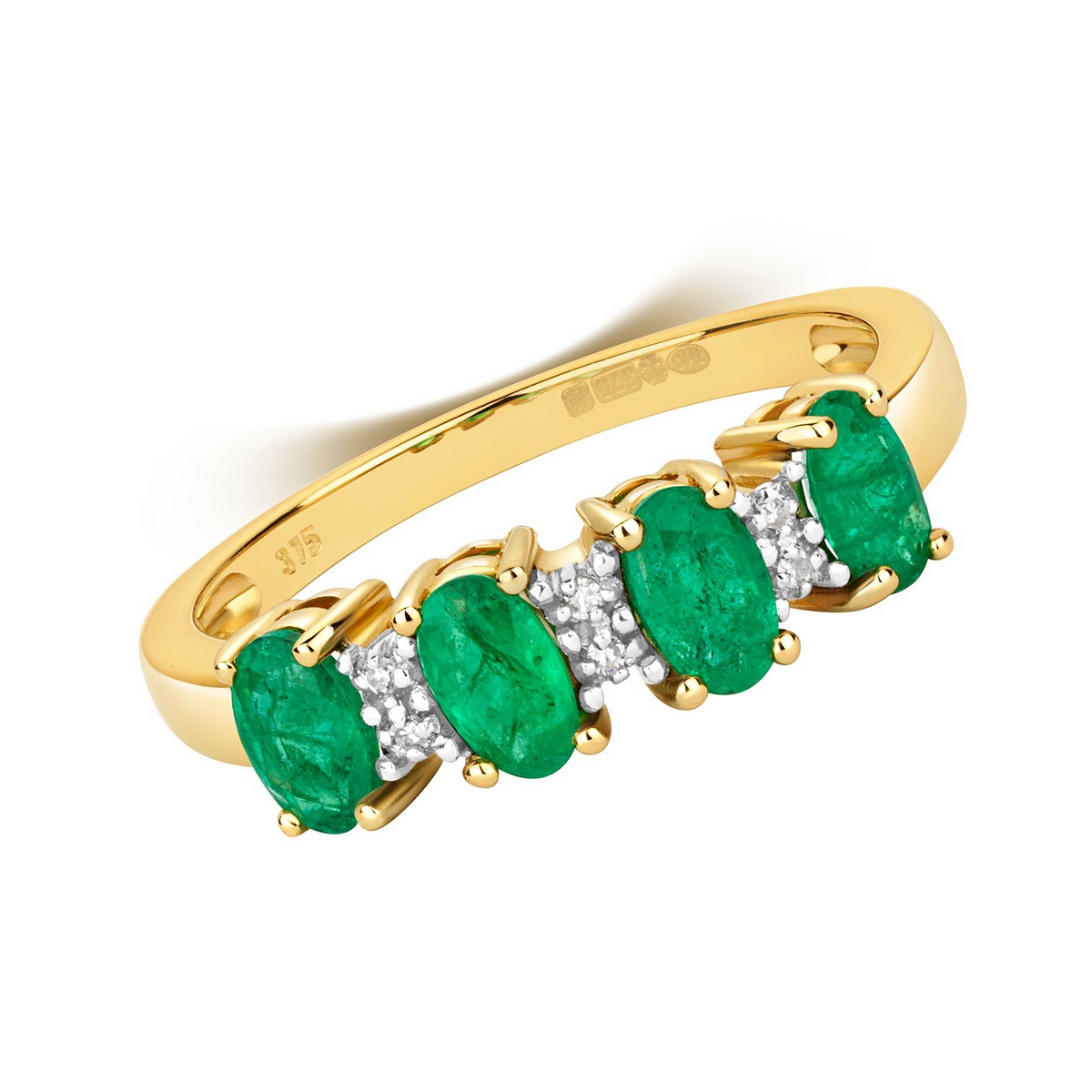 Oval Emerald Diamond Ring 9ct 2 Tone Gold 375 Hallmark Sizes J - Q British Made