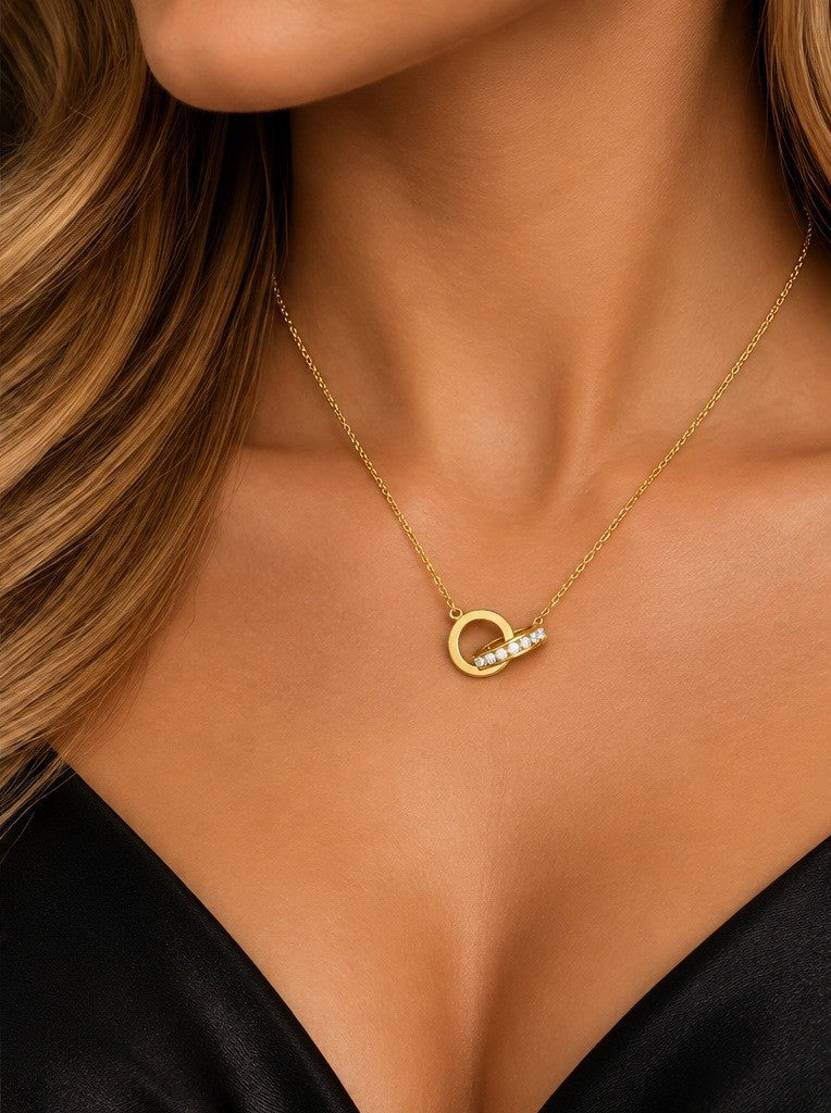 Sparkling Linked Ring Necklace 9ct Yellow Gold 375 Hallmarked British Made