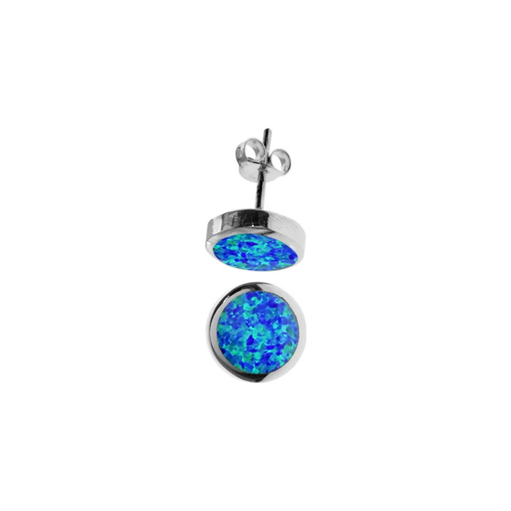 Natural Blue Opal Flush Stud Earrings Sterling Silver 925 Hallmarked Brand New
