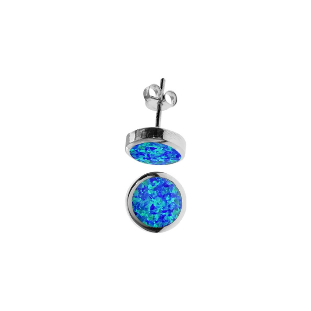 Natural Blue Opal Flush Stud Earrings Sterling Silver 925 Hallmarked Brand New