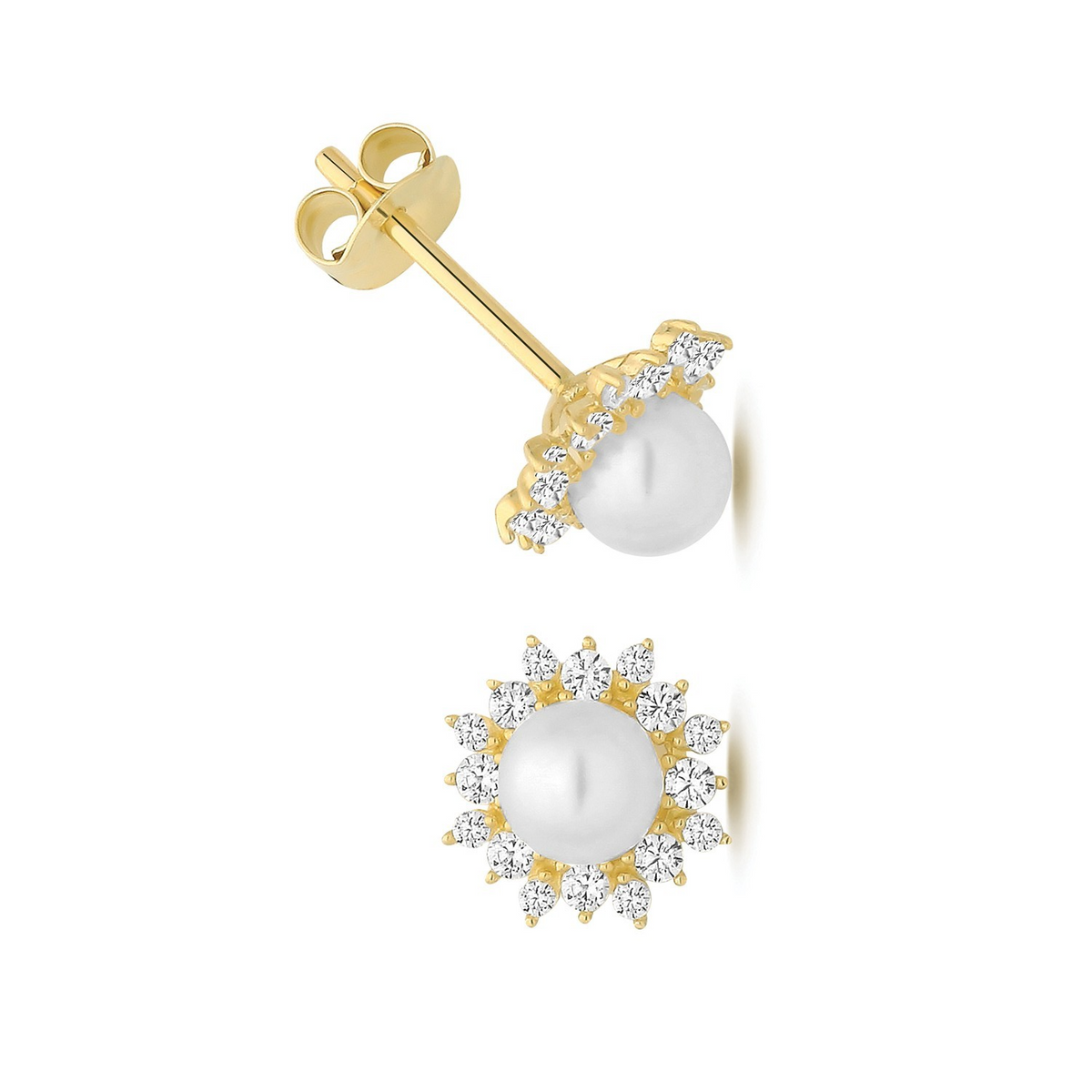 Vintage Halo Pearl Stud Earrings 9ct Yellow Gold 375 Hallmarked Brand New Boxed