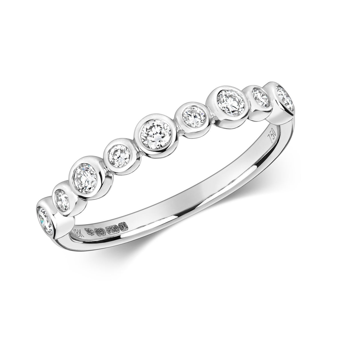9 Natural Diamond Flush Eternity Ring 18ct White Gold Hallmarked Sizes J - Q