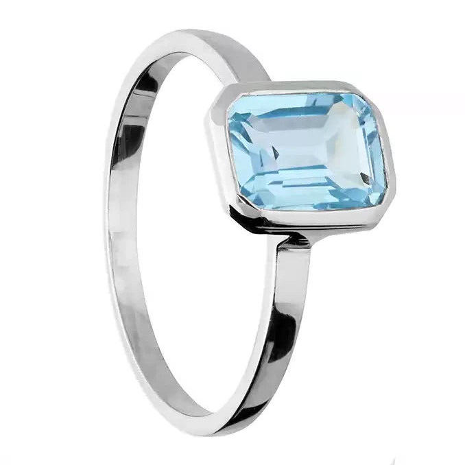 Solitaire Blue Topaz Ring Sterling Silver 925 Hallmarked British Made Size L - R