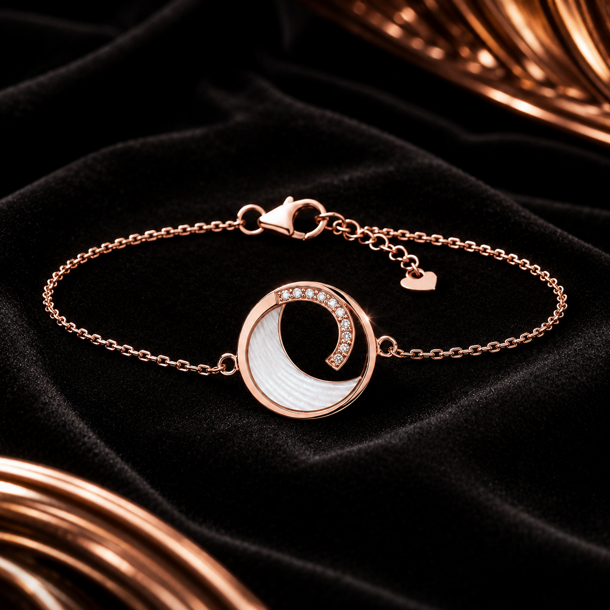 Mother of Pearl Moon Bracelet 9ct Rose Gold Plated Hallmarked Brand New Boxed
