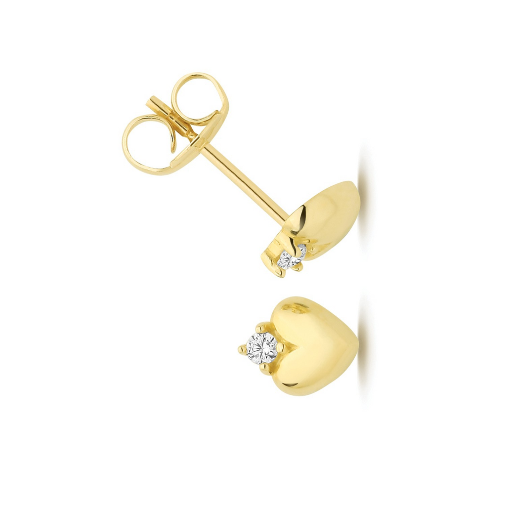 Prong Set Heart Stud Earrings 9ct Yellow Gold 375 Hallmarked Brand New Boxed