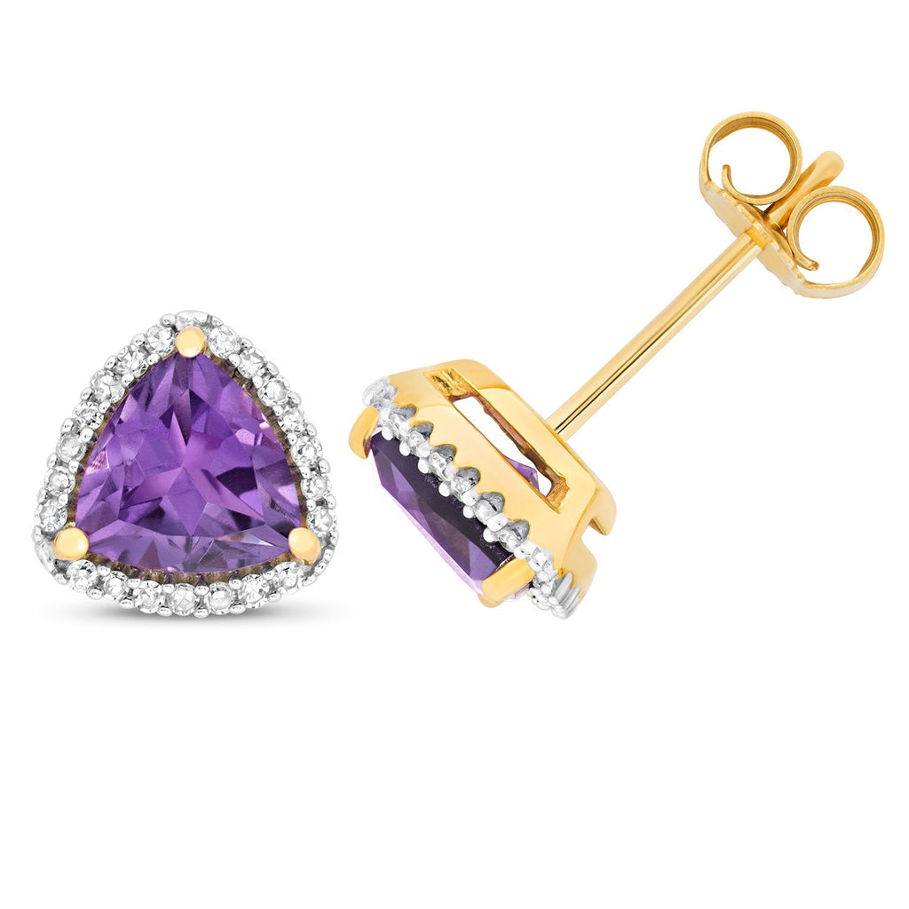 Natural Trillion Amethyst Diamond Earrings 9ct Multi Tone Gold 375 Hallmarked
