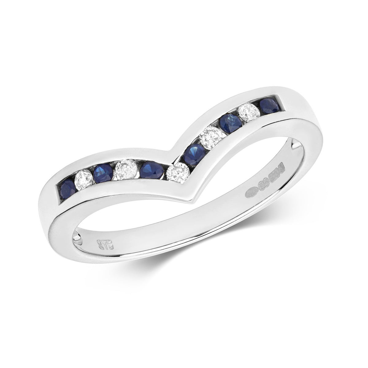 Sapphire Diamond Wishbone Ring 9ct White Gold 375 Hallmarked Sizes J - Q