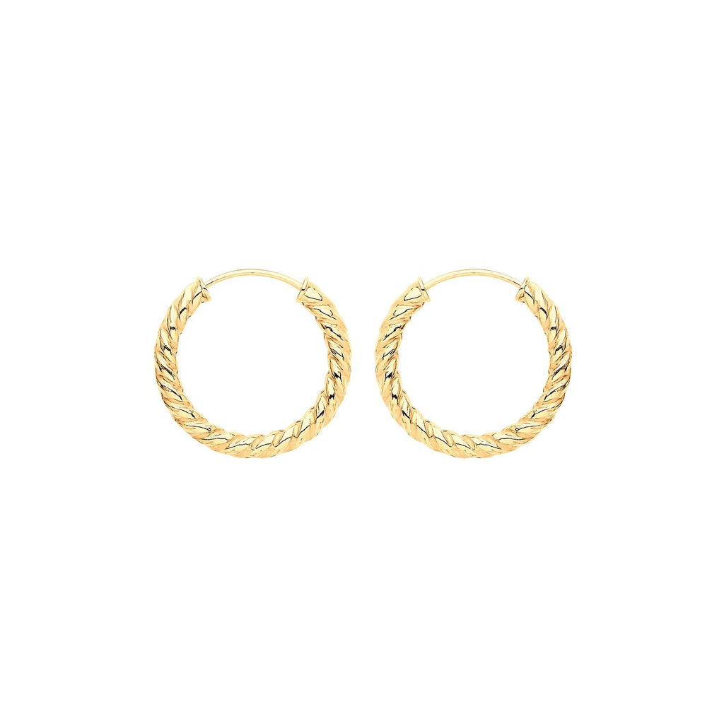 9ct Yellow Gold Sleeper Twist Hoop Earrings 375 Hallmarked 9mm - 21mm Diameter