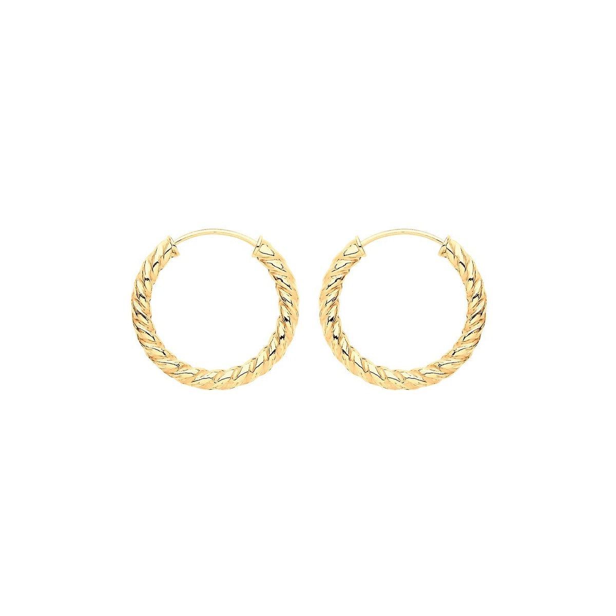 9ct Yellow Gold Sleeper Twist Hoop Earrings 375 Hallmarked 9mm - 21mm Diameter