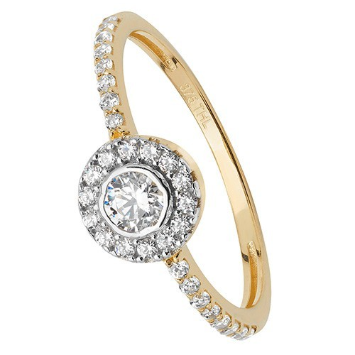 Halo Engagement Ring 9ct Yellow Gold 375 Hallmarked Sizes J - S British Made