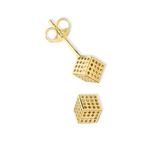 Dotted Cube Stud Earrings 9ct Yellow Gold 375 Hallmarked Brand New Boxed