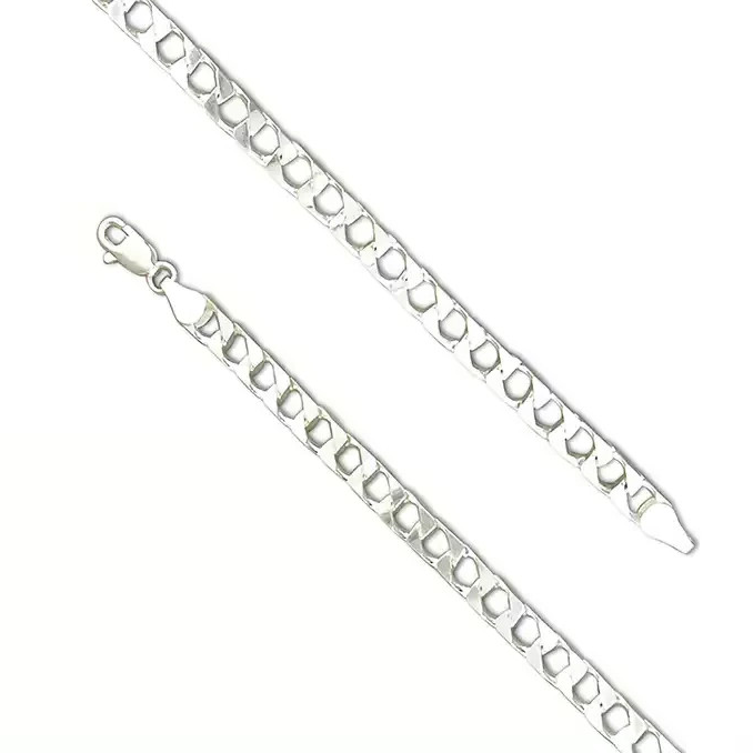 Gents Solid Sterling Silver Square Curb Chain Bracelet 925 Hallmarked