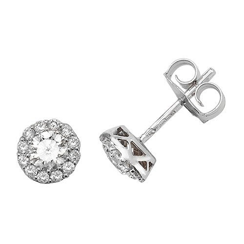 26 Natural Diamond Stud Halo Earrings 18ct White Gold Hallmarked British Made