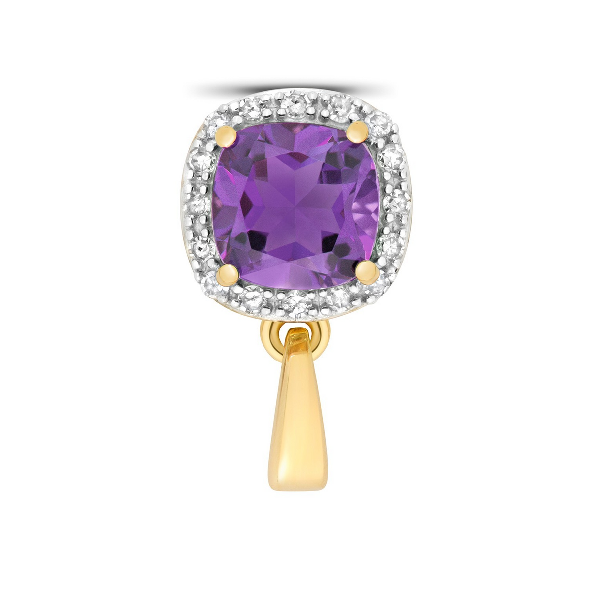 Cushion Amethyst Diamond Pendant 9ct Multi Tone Gold 375 Hallmark Chain Lengths