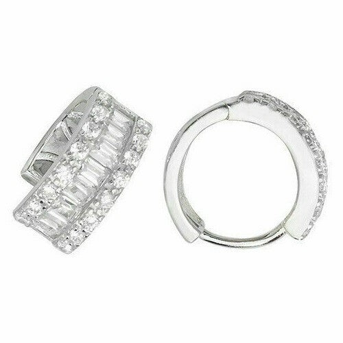 Mens Huggie Hoop Earring Cubic Zirconia Solid Sterling Silver Gents Hallmarked