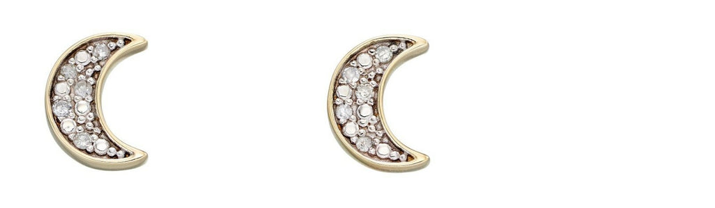 Diamond Moon Stud Earrings 9k Yellow Gold 375 Hallmarked British Made