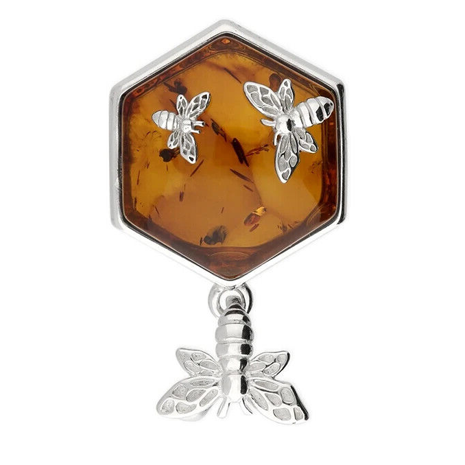 Flying Bee Amber Pendant Sterling Silver 925 Hallmarked All Chain Lengths