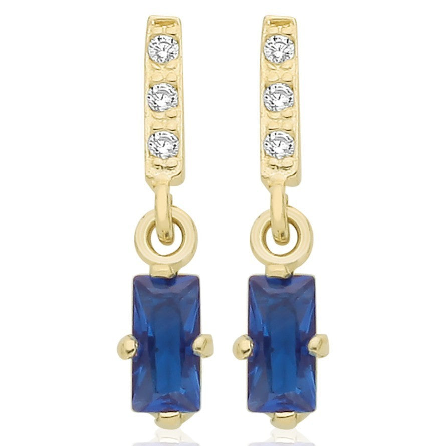 Baguette Natural Sapphire Drop Earrings 9ct Yellow Gold 375 Hallmarked Brand New