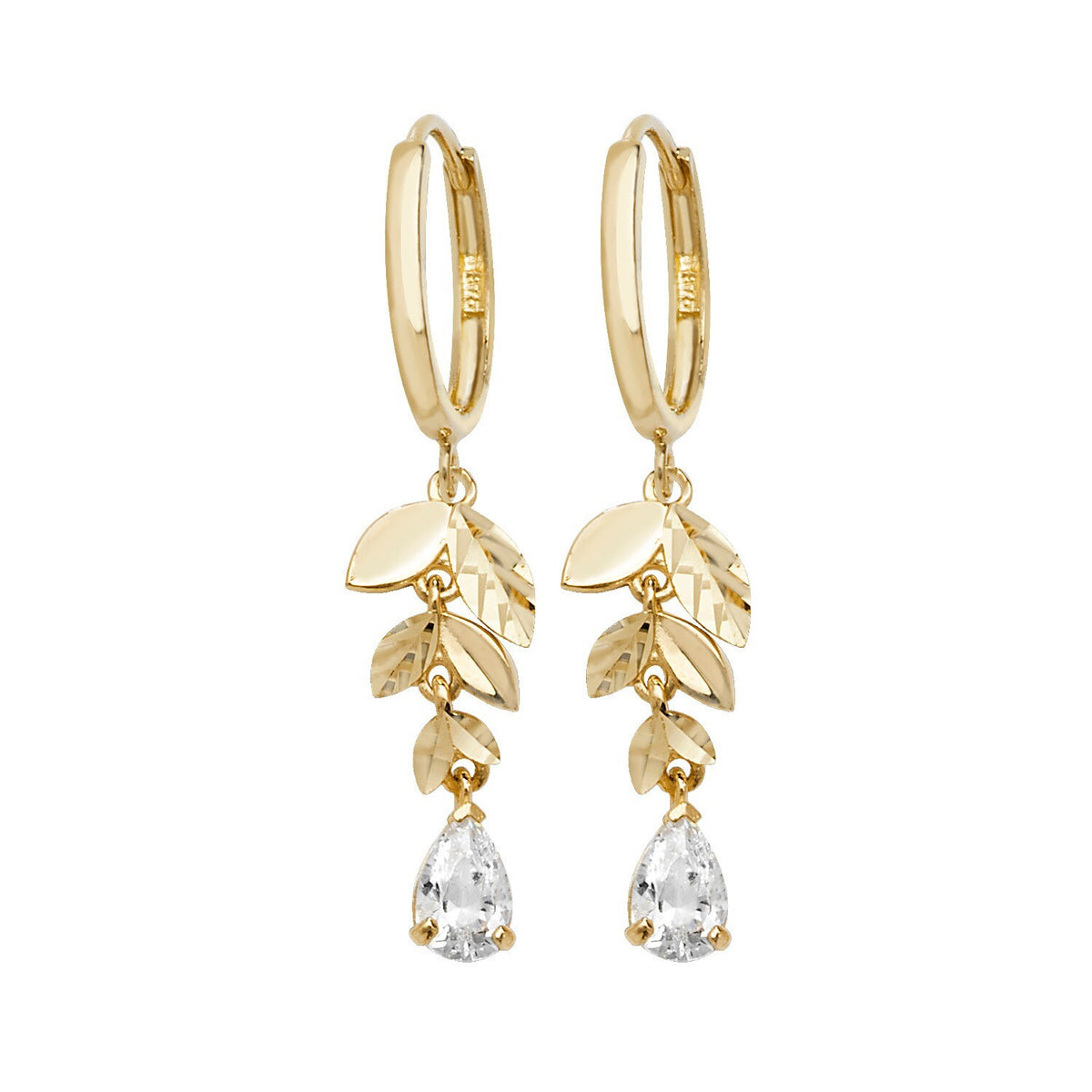 Floral Teardrop Drop Hoop Earrings 9ct Yellow Gold 375 Hallmark Brand New Boxed