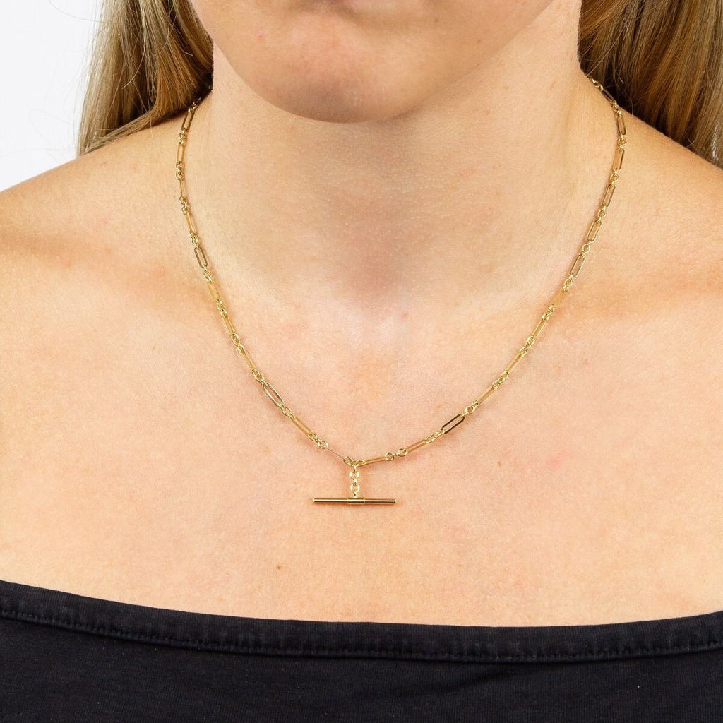 T Bar Chain Necklace 9ct Yellow Gold 375 Hallmarked British Made 45cm