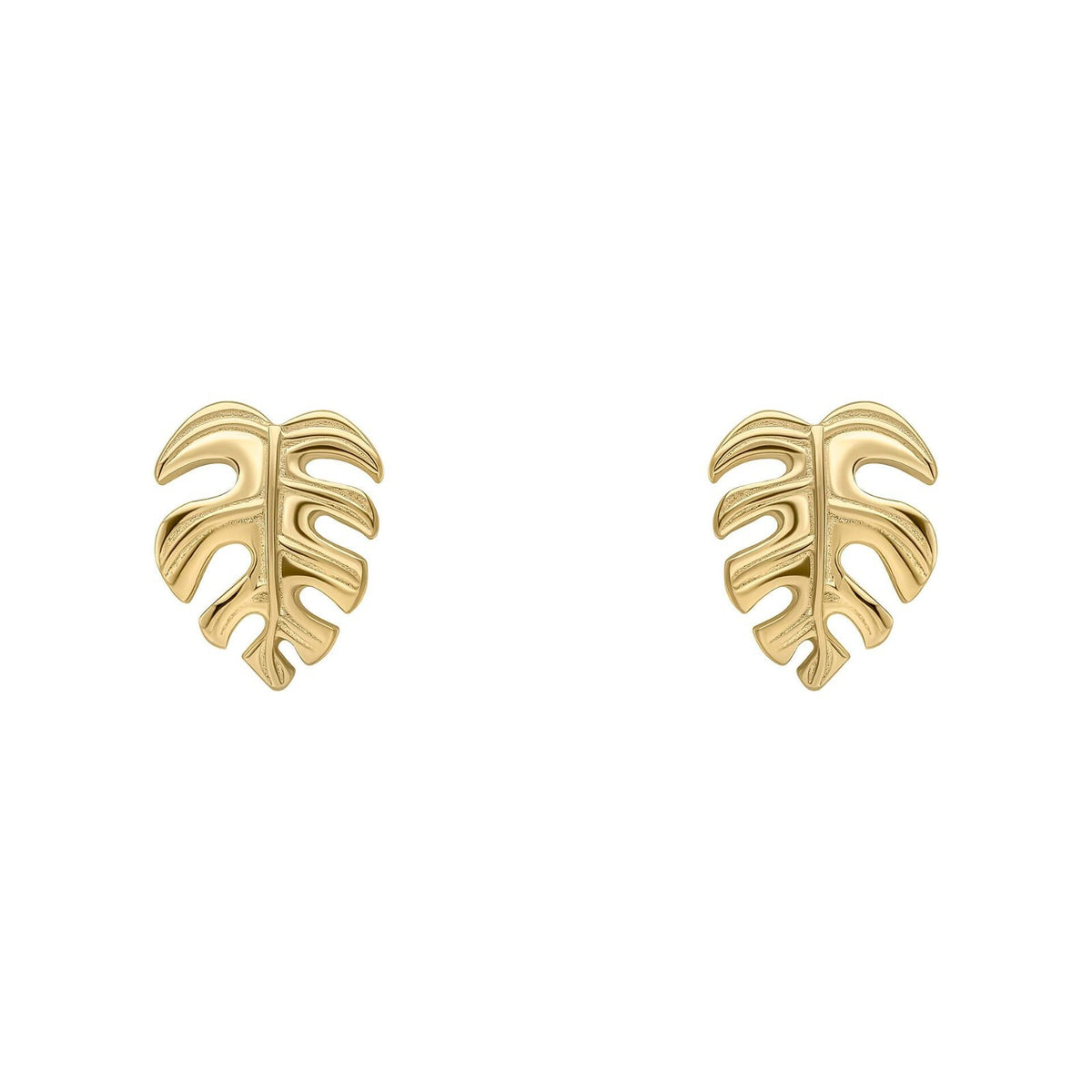 Monstera Leaf Stud Earrings Yellow Gold Plated Hallmarked British Made Brand New