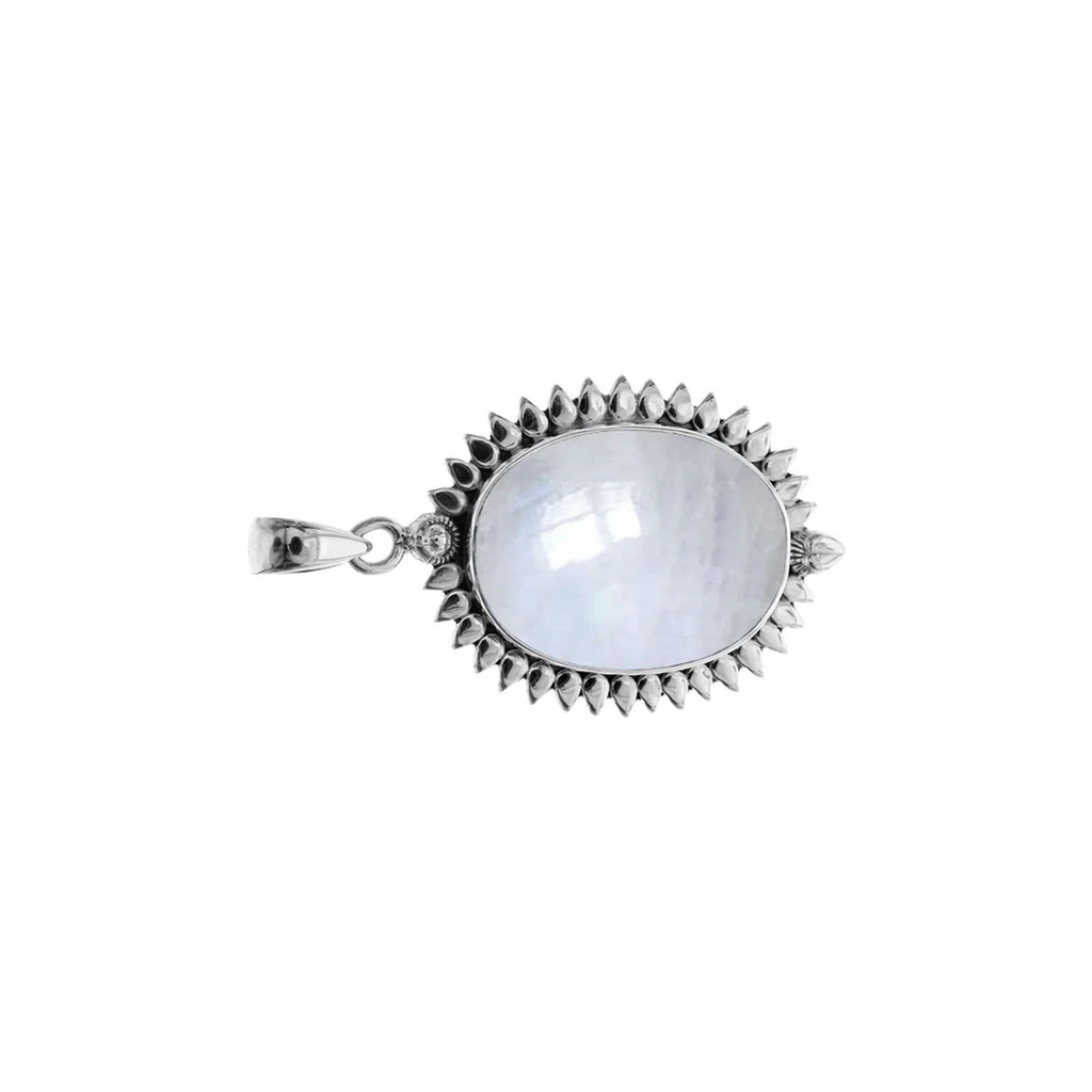 Oval Petal Moonstone Pendant Sterling Silver 925 Hallmarked All Chain Lengths