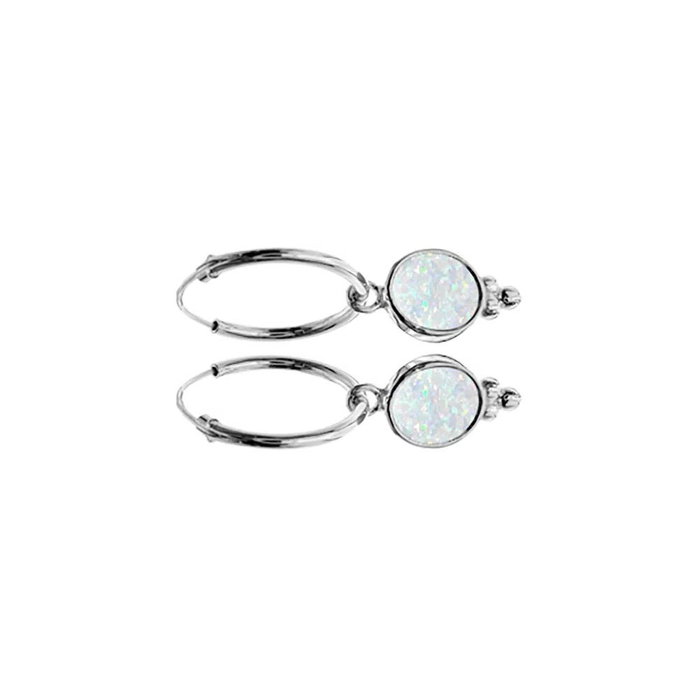 12mm White Opal Ball Hoop Earrings Sterling Silver 925 Hallmark Brand New Boxed
