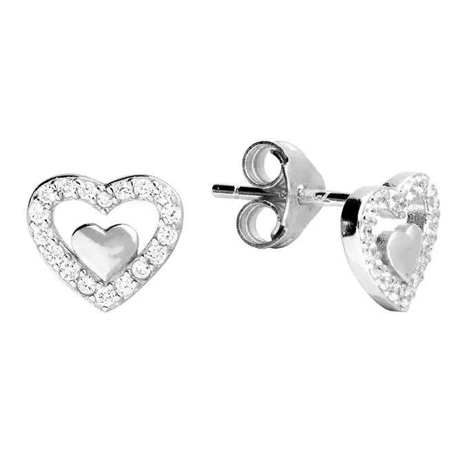 Channel Set Heart Stud Earrings Sterling Silver 925 Hallmarked Brand New Boxed