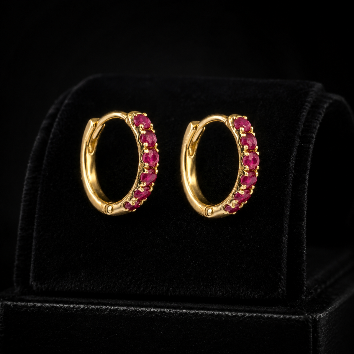 6 Stone Ruby Hoop Earrings 9ct Yellow Gold 375 Hallmarked British Made