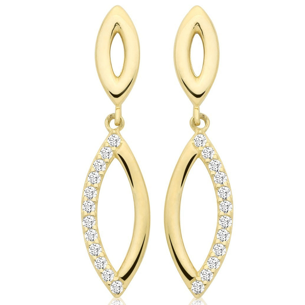 12 Stone Marquise Drop Earrings 9ct Yellow Gold 375 Hallmarked Brand New Boxed