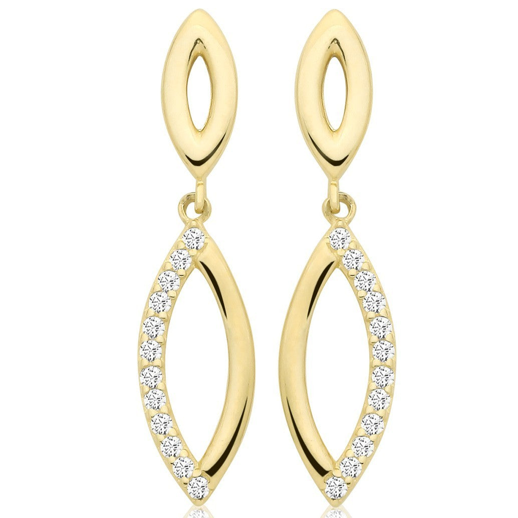 12 Stone Marquise Drop Earrings 9ct Yellow Gold 375 Hallmarked Brand New Boxed