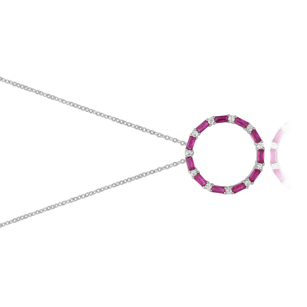 Ruby Baguette Circle Necklace Sterling Silver 925 Hallmarked British Made