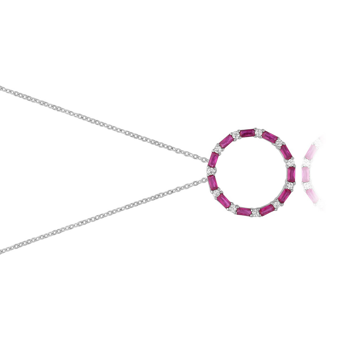 Ruby Baguette Circle Necklace Sterling Silver 925 Hallmarked British Made