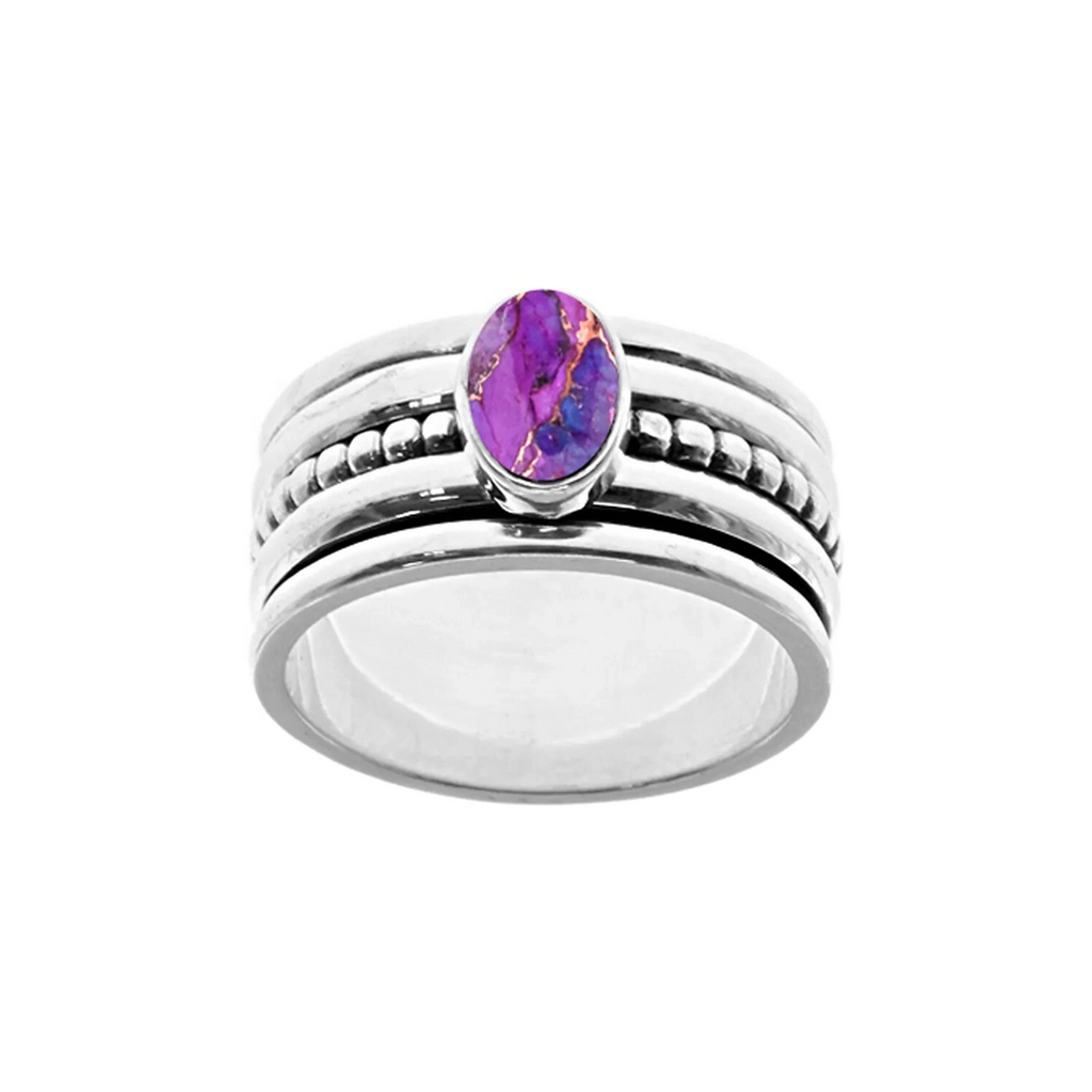 Dotted Oval Mohave Spinner Ring Sterling Silver 925 Hallmarked Size K - T