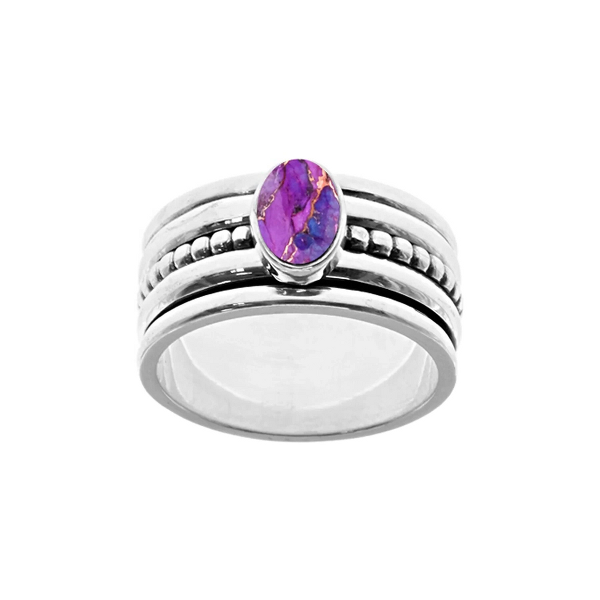 Dotted Oval Mohave Spinner Ring Sterling Silver 925 Hallmarked Size K - T