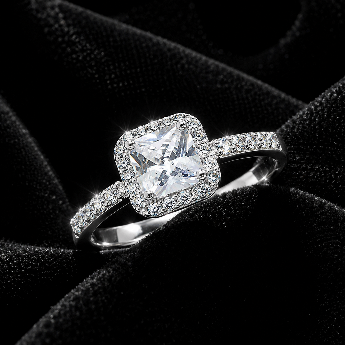 Sterling Silver Princess Halo Ring Engagement Gemstone 925 Hallmarked Size K - T