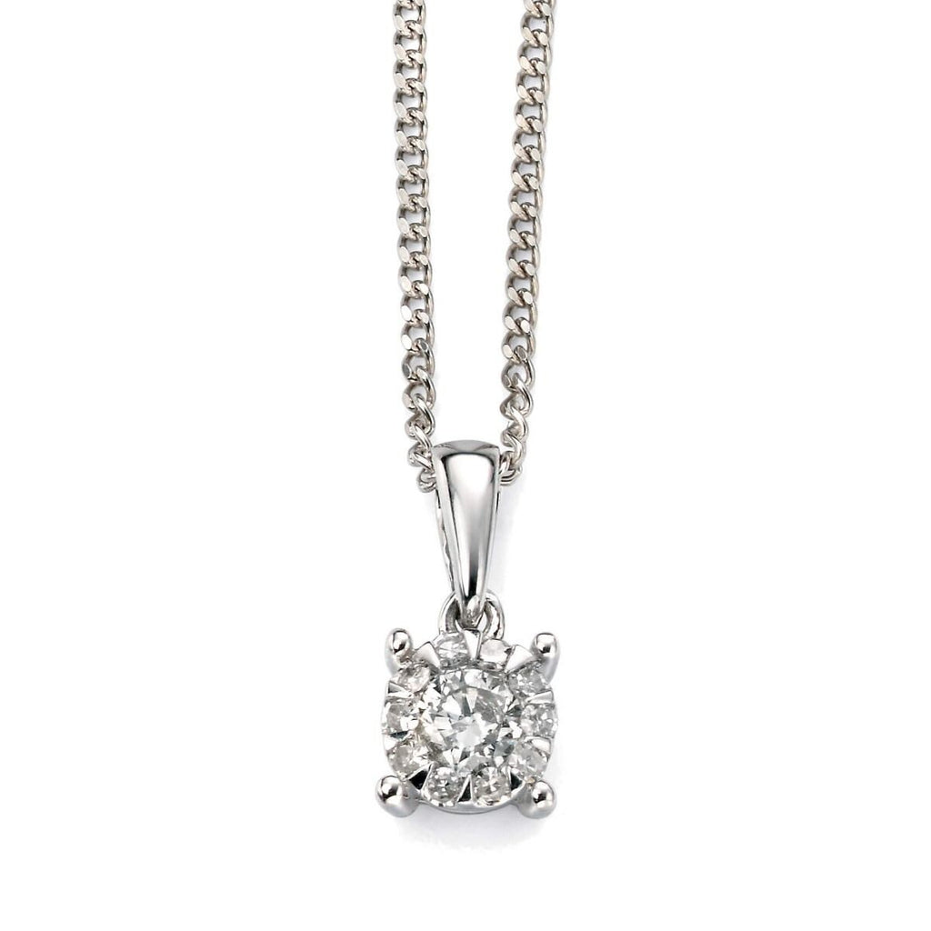 Cluster Diamond Pendant 9ct White Gold 375 Hallmarked British Made