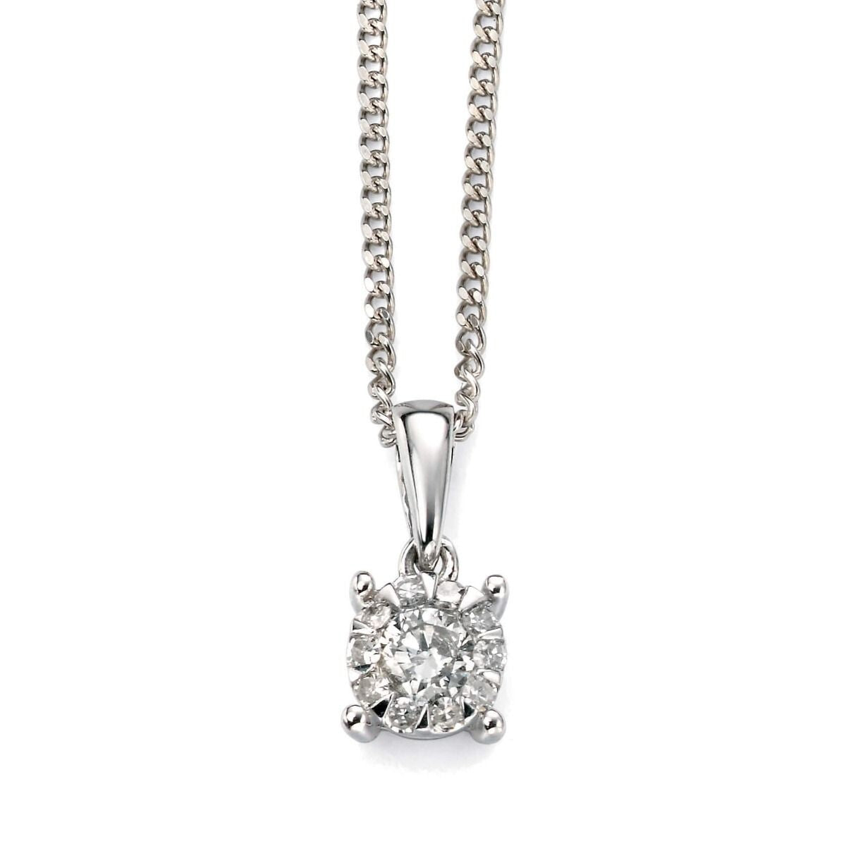 Cluster Diamond Pendant 9ct White Gold 375 Hallmarked British Made