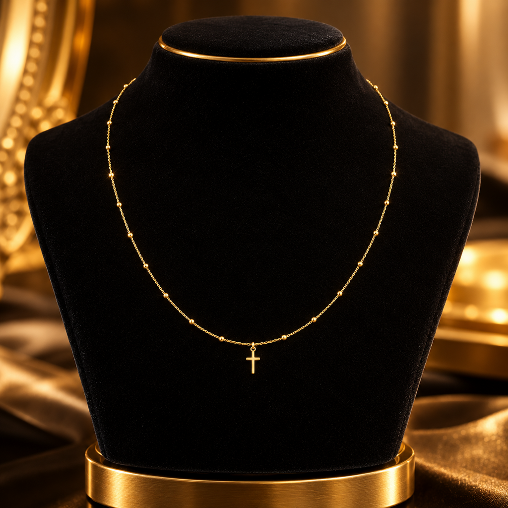 Christian Cross Station Necklace 9ct Yellow Gold 375 Hallmarked British Made