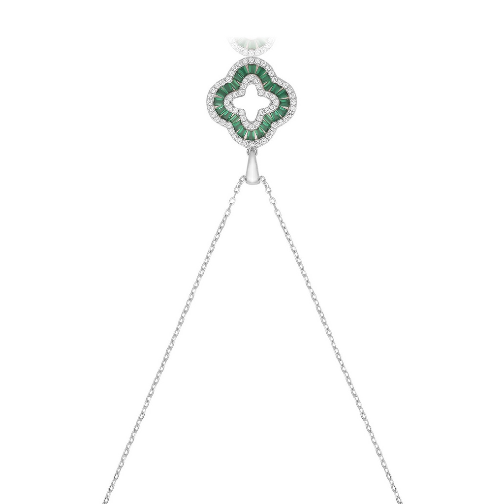 Halo Baguette Clover Necklace Sterling Silver 925 Hallmarked British Made