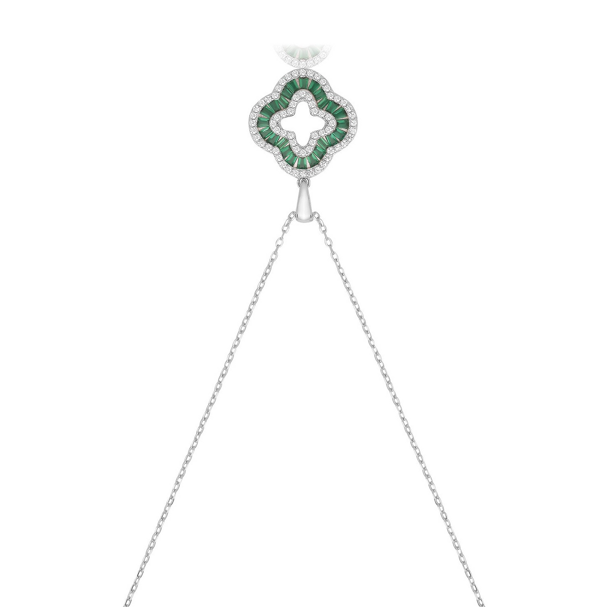 Halo Baguette Clover Necklace Sterling Silver 925 Hallmarked British Made