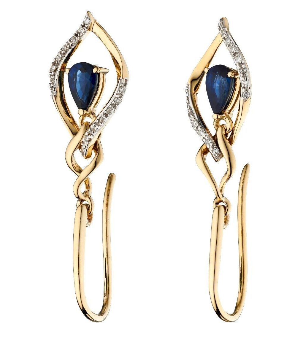 Marquise Sapphire/Diamond Drop Earrings 9ct Gold 375 Hallmarked British Made