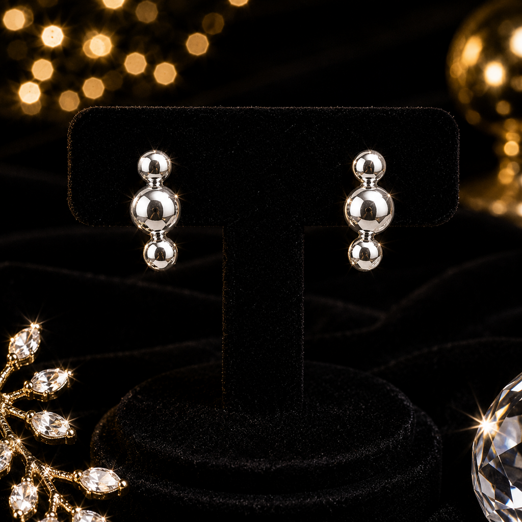 Triple Ball Stud Earrings Sterling Silver 925 Hallmarked Brand New Boxed