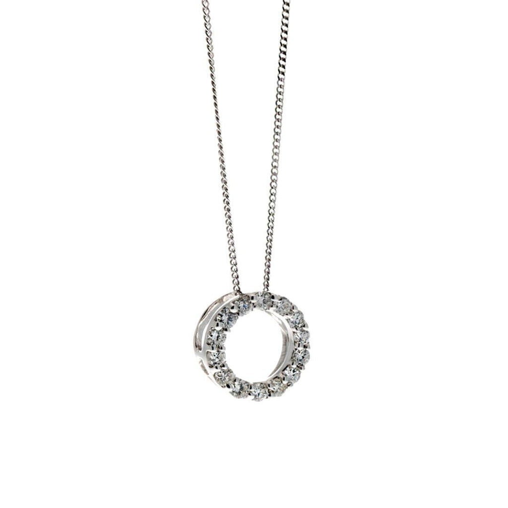 Open Circle Diamond Pendant 9ct White Gold 375 Hallmarked British Made