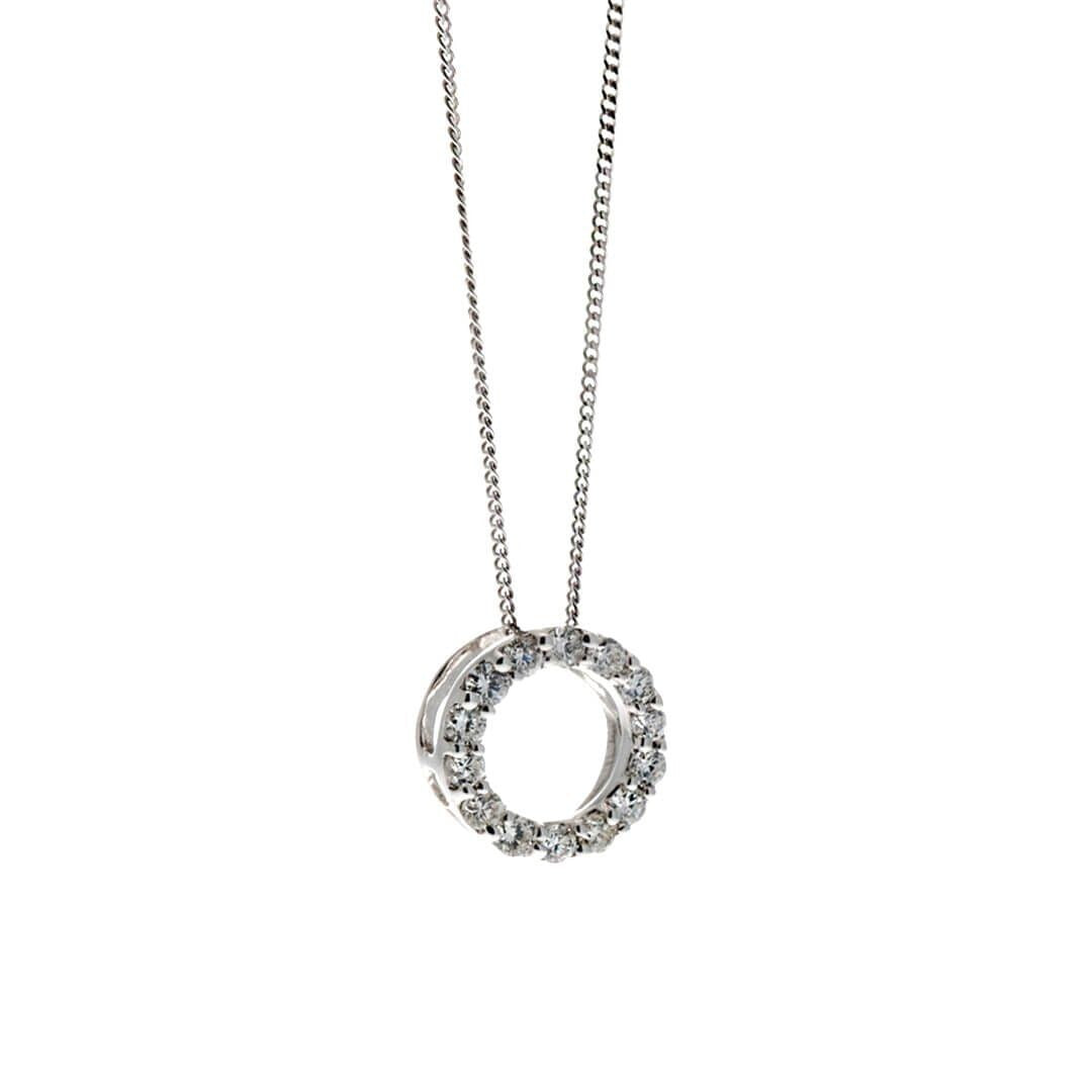 Open Circle Diamond Pendant 9ct White Gold 375 Hallmarked British Made